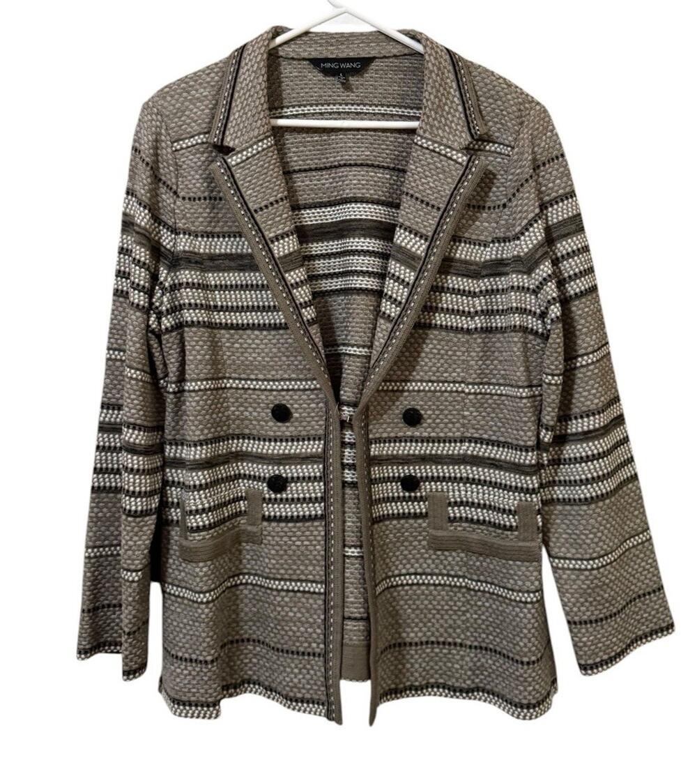 Ming Wang Women Size Large Cardigan Sweater Jacket Pockets Professional Career
